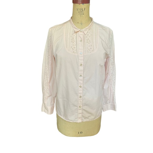 J. Jill Tops - J. Jill Womens Button-Up Blouse Pink Lace Design Long Sleeve Collared Cotton LP